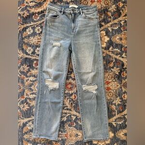 Hidden women’s light wash high rise distressed flare denim size 29